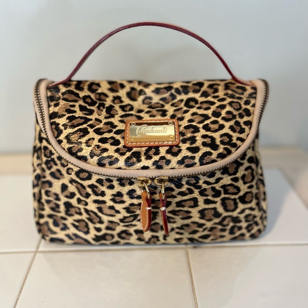 Cavalcanti leather cheetah print cosmetic / toiletries  zip bag